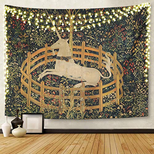 Semtomn Tapiz para colgar en la pared, medieval, vintage, caza, unicornio, cautividad, él, ella, 60 x 80 pulgadas, decoración del hogar, tapices de colchón, mantel, cortina impresa