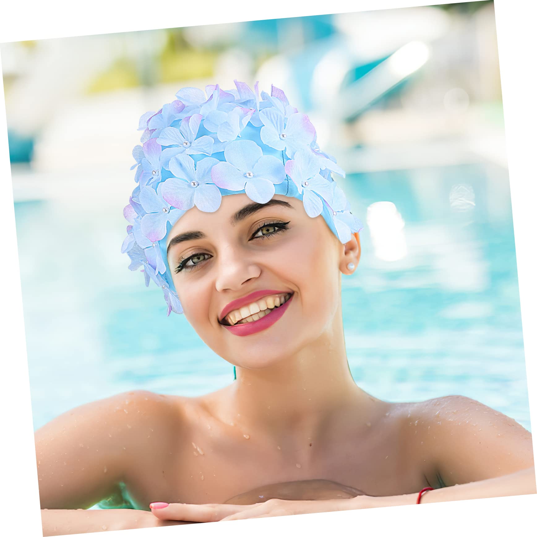 KOMBIUDA Cuffie da Piscina con Fiori 3d Stile Raffinato in Nailon, Design Antiscivolo che Riduce L'attrito dei Capelli, Confezione da 2 Unitá per Festa Estiva e Spa