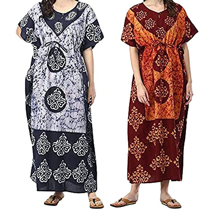 Chemise de nuit en coton motif Multi_7 style caftan fluide taille unique lot de 2