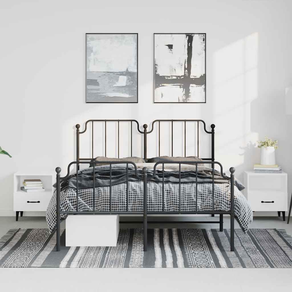 Black Metal Bed Frame 135x190cm with Slats and Underbed Storage | Heavy-duty steel platform requires no box spring, offering stable support for bedrooms and guest rooms.