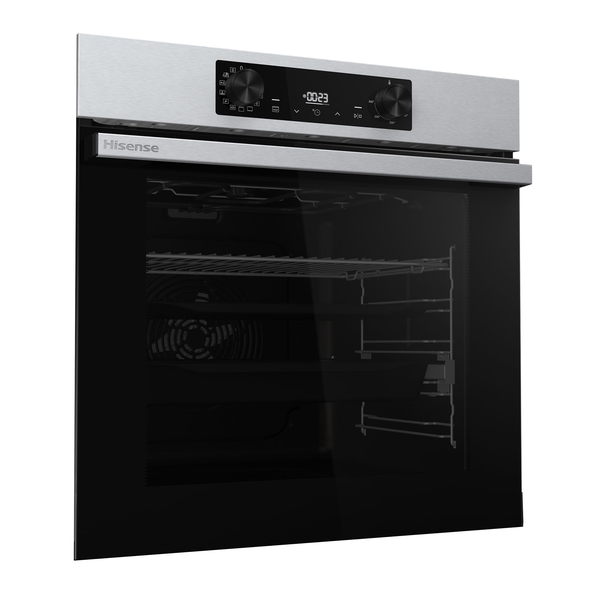 Hisense BI64216EPX - Horno Multifunción Pirolítico, Clase A++, 78L, Fondo 57cm, Guía Telescópica, Calentamiento Rápido, Apertura Y Cierre Suave de Puerta, Air Fry, Modo Pizza, Modo Congelados, Inox