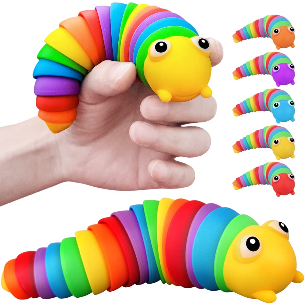 2 Pieces Articulated Fidget Toy, Rainbow Caterpillar Toy Ocean Shark Decompression Toys, Stim Toy Decompression Fun Autism ADHD Fidgeting Children's Toys Adults (Rainbow Caterpillars)