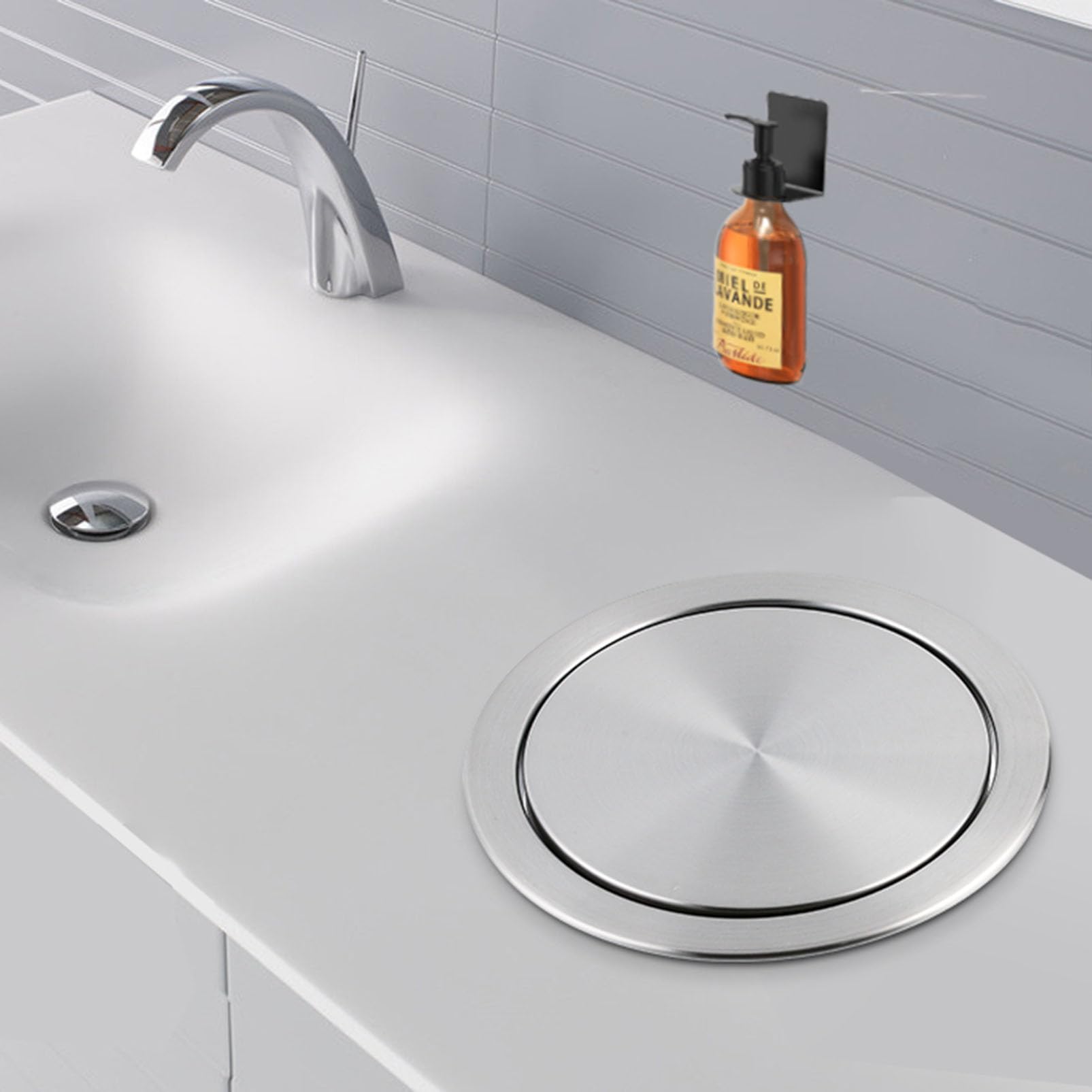 Tapa de cubo de basura integrada de acero inoxidable con solapa, tapa de cubo de basura de cocina para restaurantes, hogar, baño, y diseño elegante