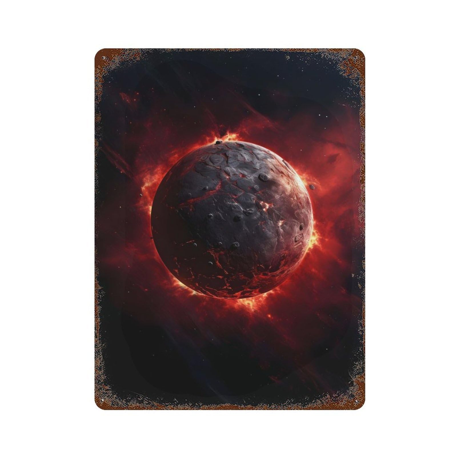 Planet with Asteroid 15.7"x11.8" Aged Metal Wall Plaque, Novelty Wall Decor for Garage, Bar And Workshop Decor