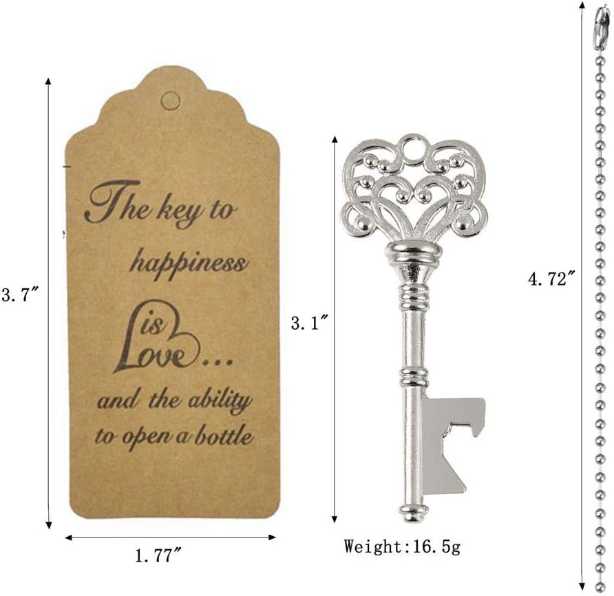 DerBlue 60 PCS Key Bottle Openers,Vintage Skeleton Key Bottle Opener, Wedding Favors Key Bottle Opener Rustic Decoration with Escort Tag Card