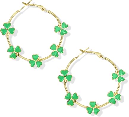 St Patricks Day Hoop Earrings For Women Giltter Green Shamrock Earrings For St. Patricks Day Costumes Good Luck Holiday Jewelry
