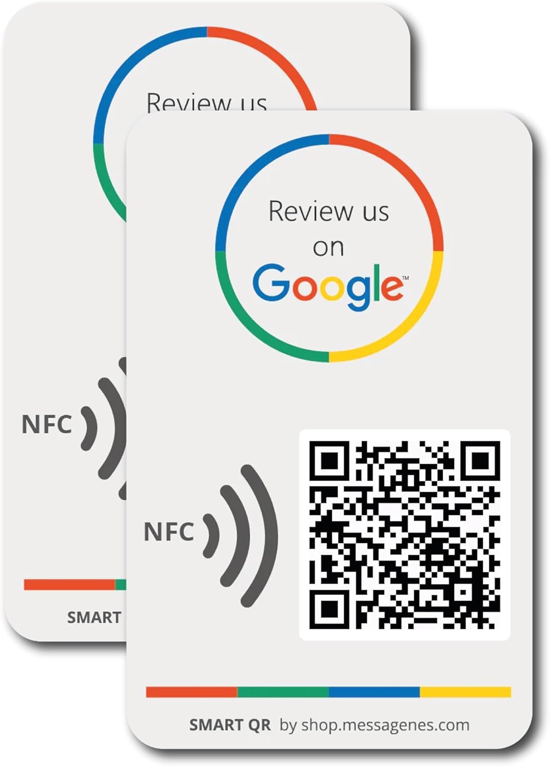 MESSAGENES | Review Us on Google QR Code Stickers | Reusable Smart QR Code and NFC | 2 Units | Rectangular 4.72" x 3.15" | Easy Reviews | Modify Link Whenever You Want | Google Decal for Business