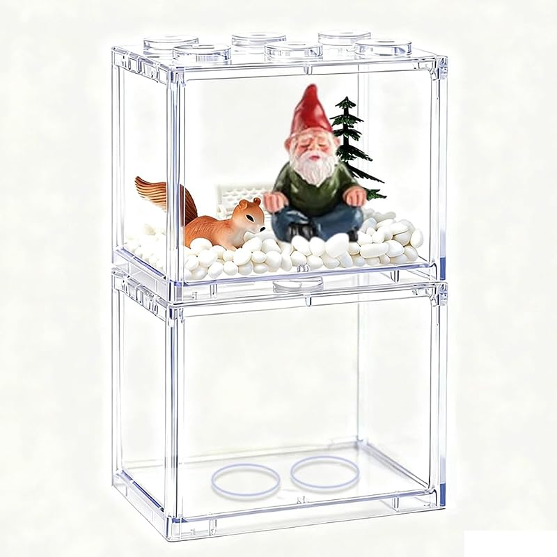 Ouliget Acrylic Display Case for Collectibles Action Figure Figurine,Building Blocks Stackable Clear Display Case,Blind Box Storage Container, 2 Pack