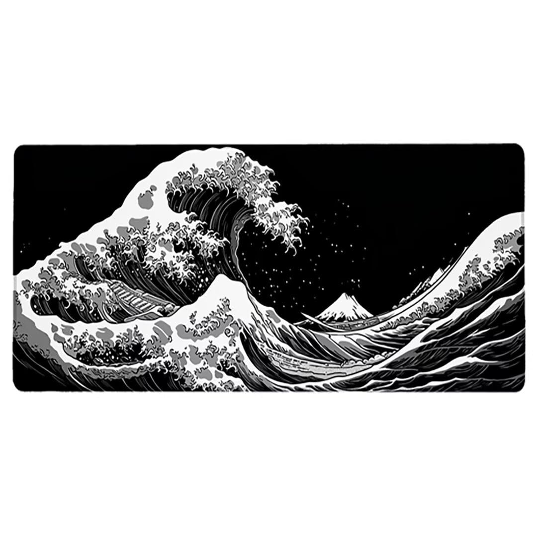 Podkładka pod mysz do gier XXL - 1600x800x3mm - ocean duża antypoślizgowa podkładka pod klawiaturę biurową ze zszytymi krawędziami, czarna duża podkładka pod mysz do gier do biura i domu, poprawia