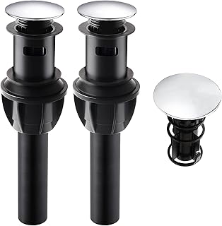 2 Pack Pop Up Drain Stopper with Overflow, Push and Seal Pop Up Drain Stopper for Faucet Vessel, Anti-Explosion & Anti-Clogging pop up Plunger Bathroom Sink Drain Assembly, Polished Chrome