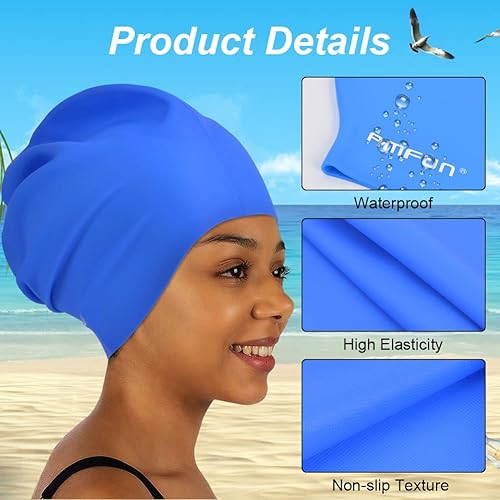 Miniatura 3 de 2 PCS Swimming Cap for Long Hair, Extra Large Swimming Caps for Women & Men, Silicone Adult Swim Cap, Waterproof Swimming Hat for Dreadlocks,