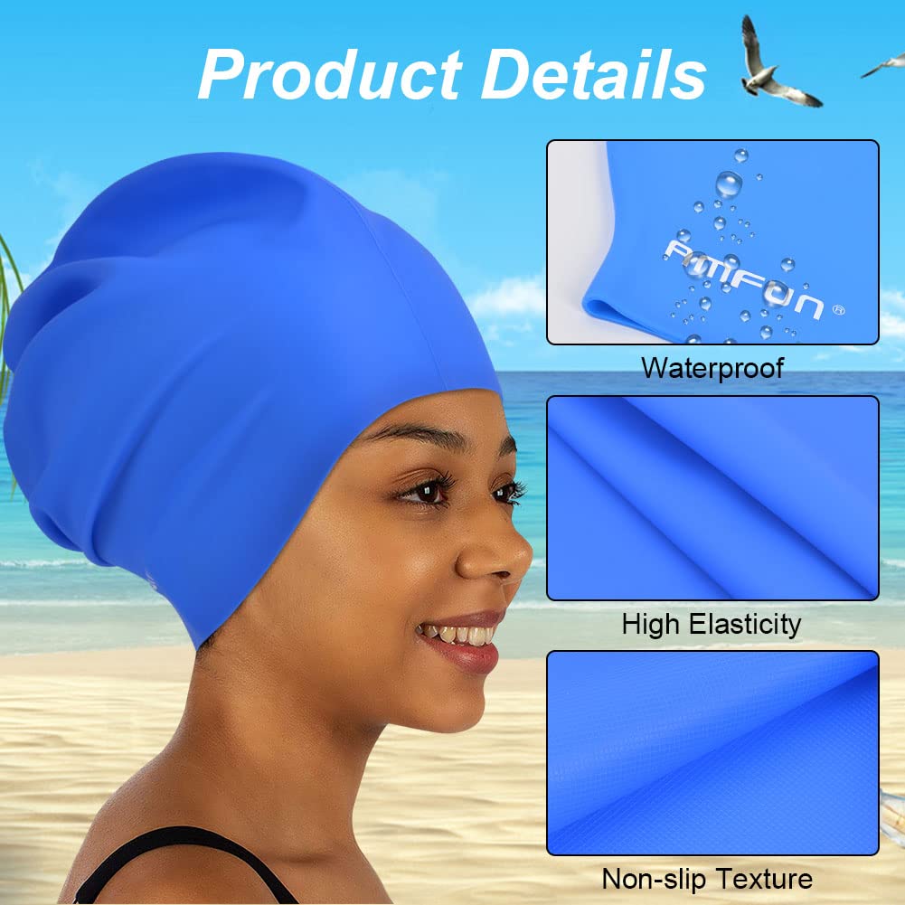 AMFUN 2 PCS Swimming Cap for Long Hair, Extra Large Swimming Caps