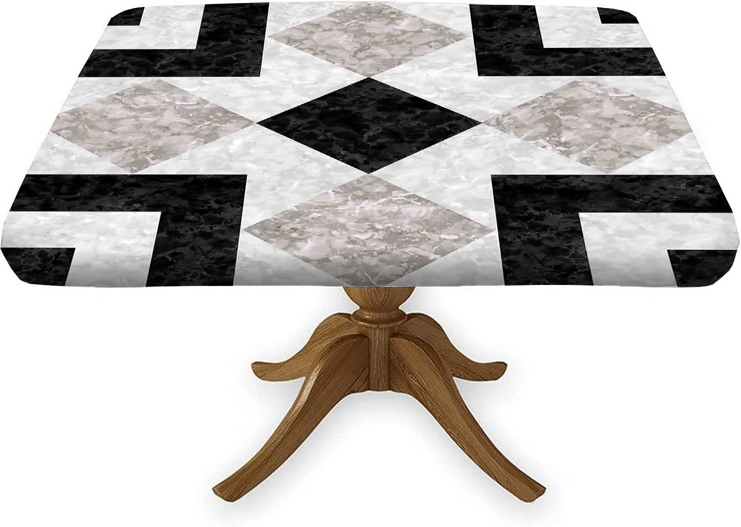 RenteriaDecor Marble Elastic Edged Polyester Fitted Table Cover, Marble Stone Print Square Table Cloths, for Christmas Party Dinner Patio Decor, Fits