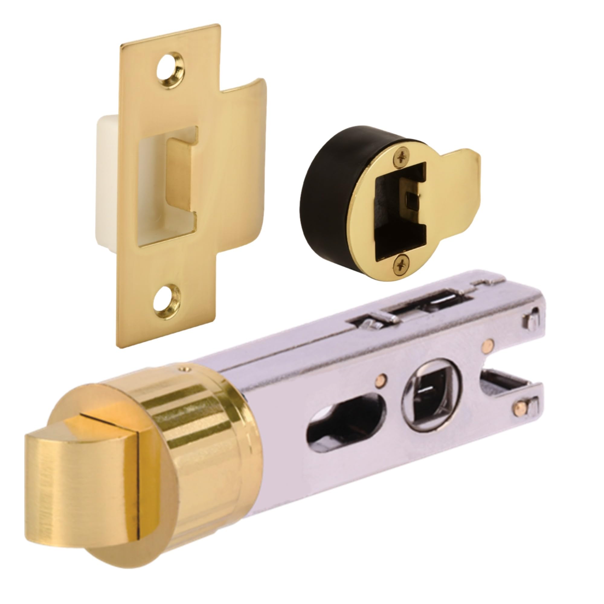 Hunta Satin Brass Handlezone® 76Mm Passage Bullet Latch, Round Designer Mortice Latch, Catch For Internal Timber Doors - 57Mm Backset