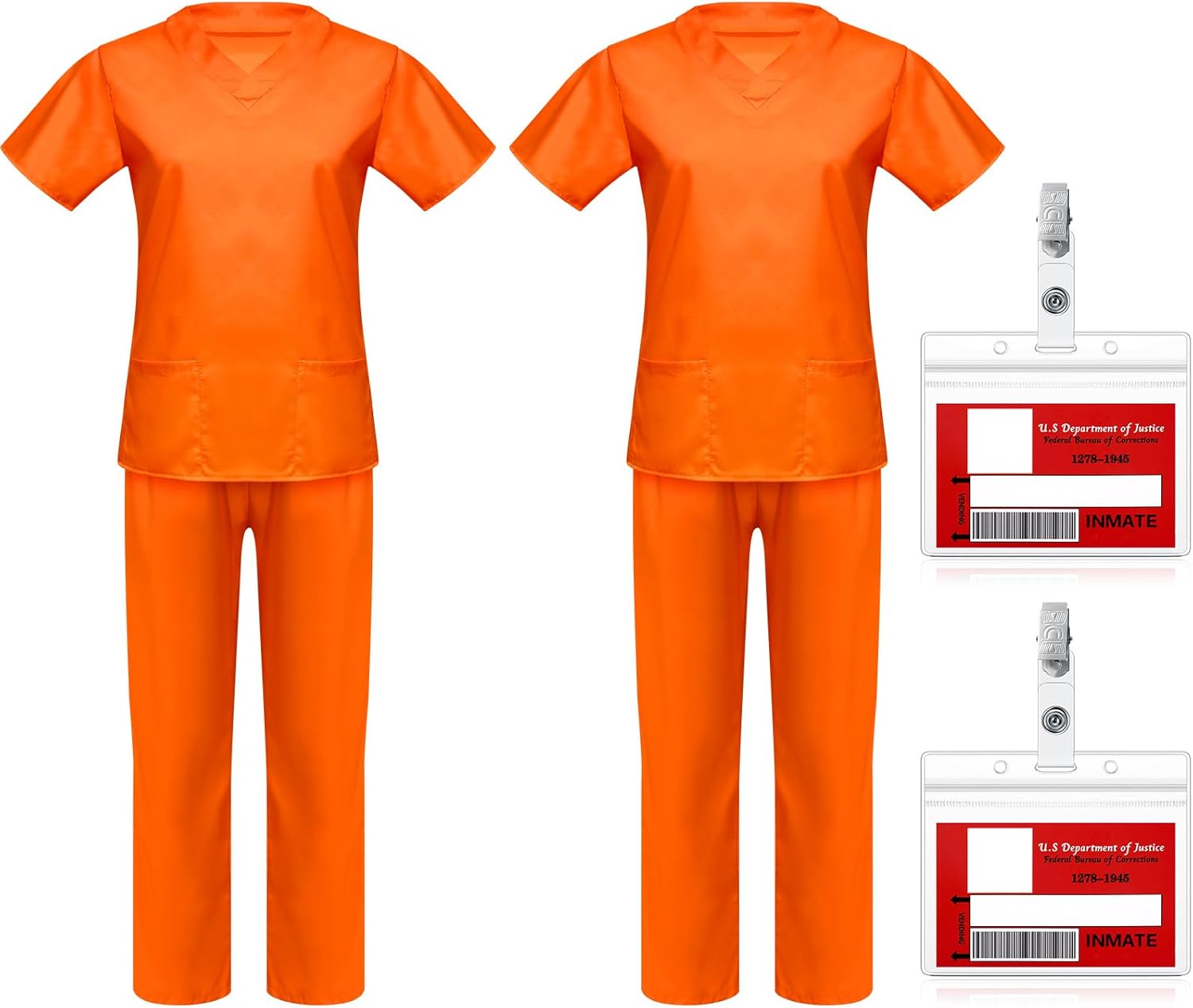 Maiteenly 2 Set Halloween Women Orange Prisoner Costume Inmate Costume Prison Name Badge Prop Convict Outfit for Halloween