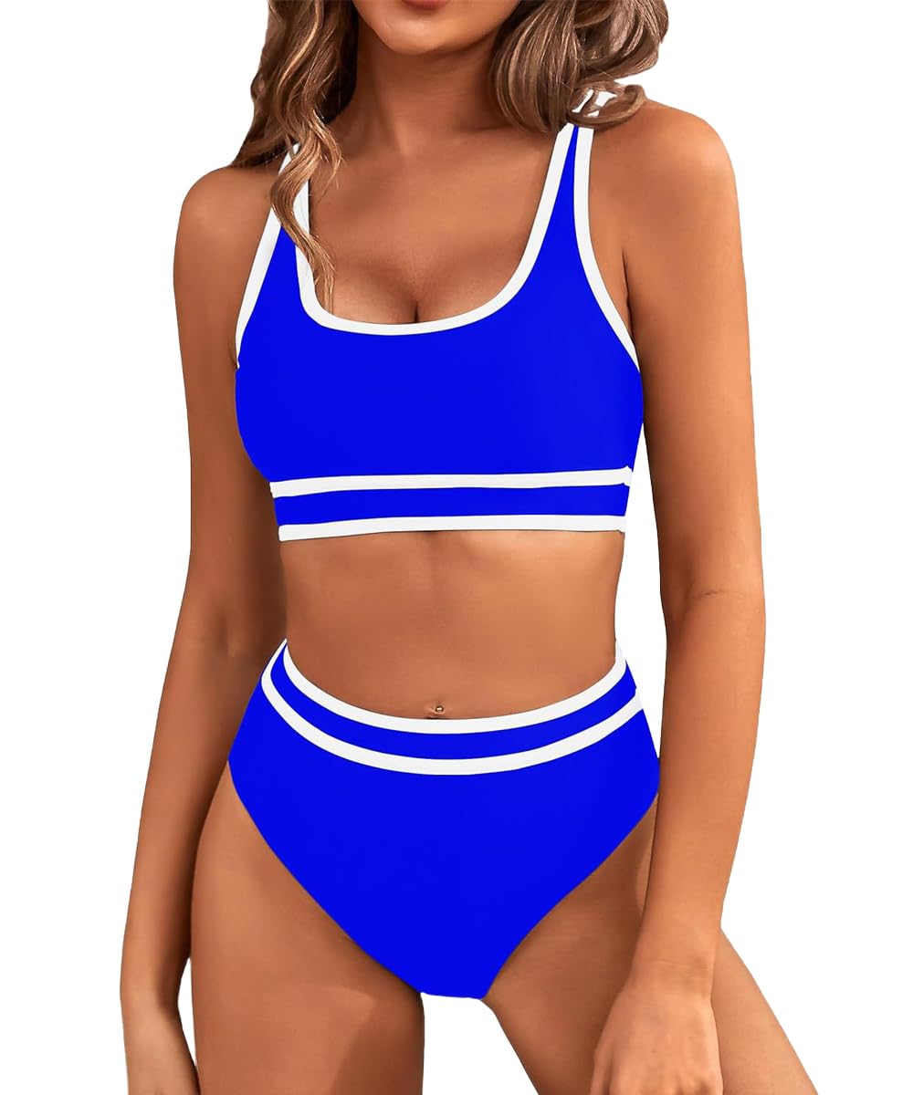 Yeenily Bikinis Mujer Dos Piezas Sexy Push Up Bañadores Deportivo Conjunto de Bikini Reductores Bañador de Playa Cintura Alta Traje de Baño de Tanga Brasileño Tankini con Relleno