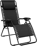 Amazon Basics Outdoor Patio Zero Gravity Lounge Chair with Pillow, Folding Reclining and Textilene Adjustable, Folding Lounge Lawn Chairs for Outside, 26