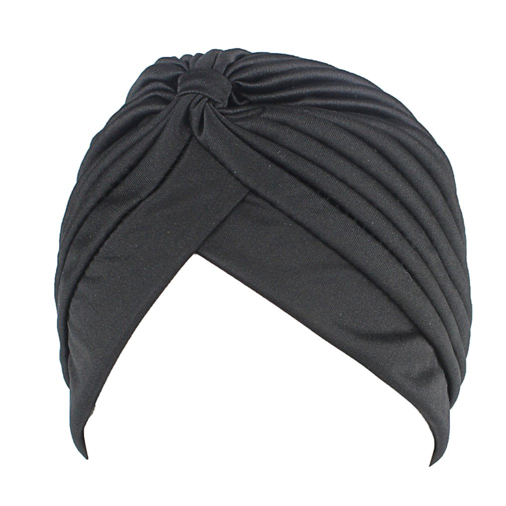 COMVIP Womens Twisted Pleated Stretchable Swim Bathing Turban Cap Black