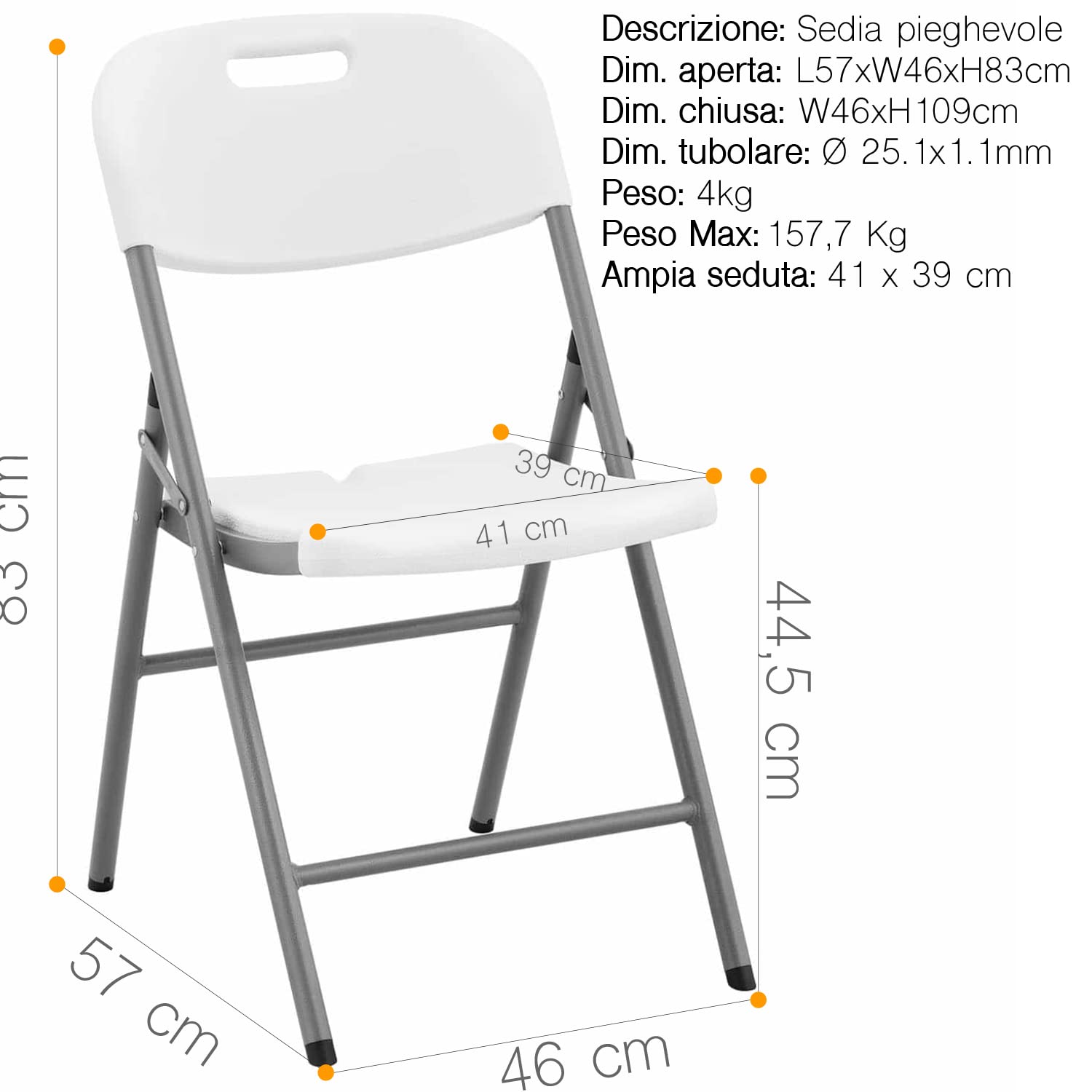 GOVITA - Set 2 Sedie Pieghevoli Salvaspazio in Plastica e Metallo | Sedie da Giardino Richiudibili Resistenti Fino a 157,5 kg | Comode e Leggere per Interni ed Esterni