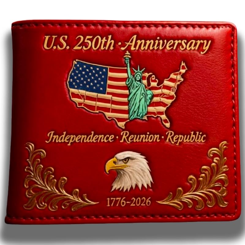U.S. 250th Anniversary Leather Wallet，Patriotic Design Folding Wallet，United States 250th Anniversary Wallet,Large Capacity Leather Wallet Gifts for Veterans/Patriots (#D, Normal)