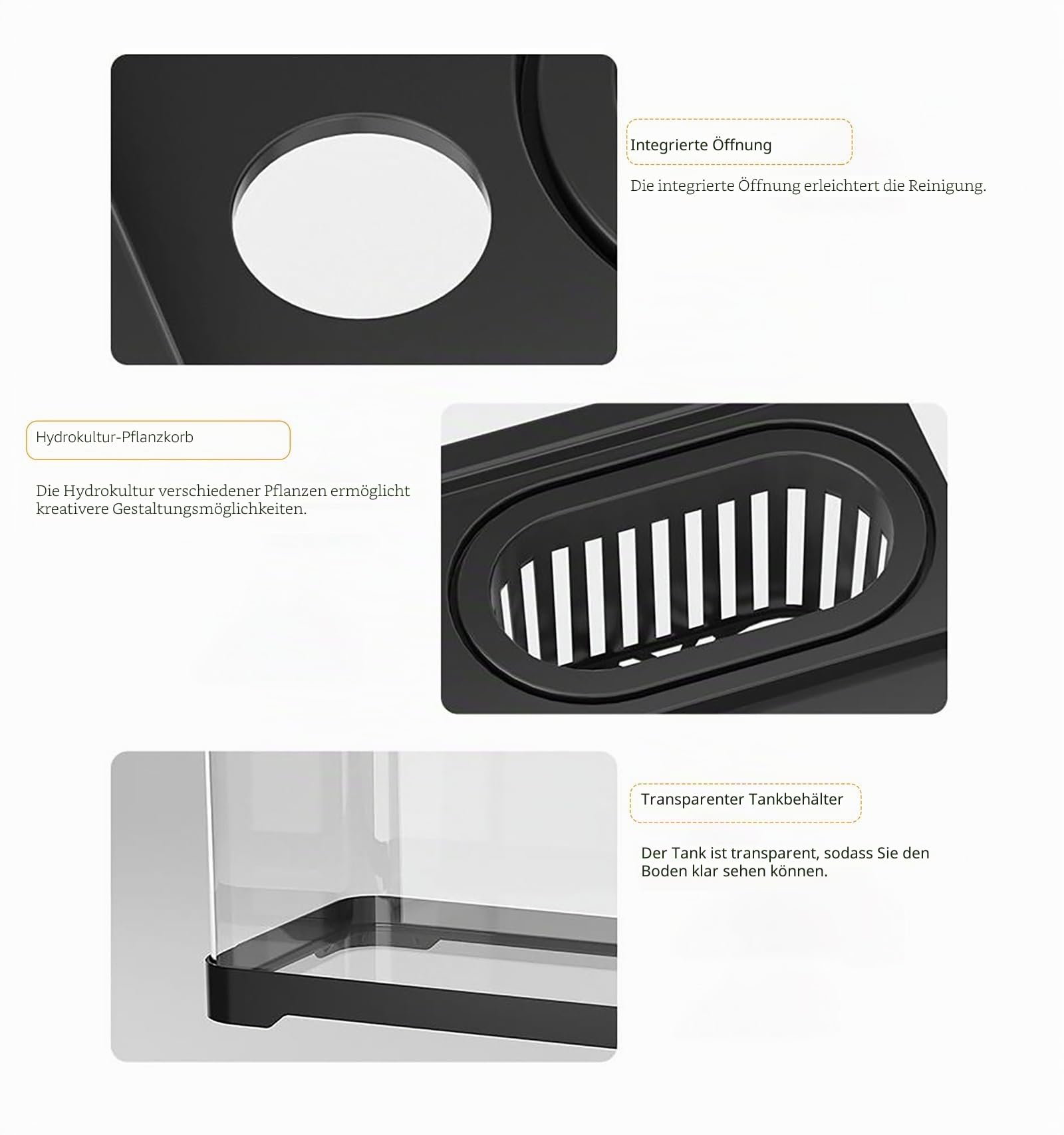 TaLcuS Aquarium mit Filter und Beleuchtung, Aquarium-Set klein, rechteckiges Aquarium mit LED-Beleuchtung, Tablett-Filtersystem(Black,30 * 18.8 * 18.5cm)