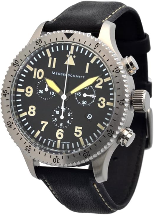 Messerschmitt 5030LS Montre à quartz pour homme Style vintage Ronda Swiss  Movement 5ATM avec bracelet en cuir noir avec coutures piquées : Amazon.fr:  Montres