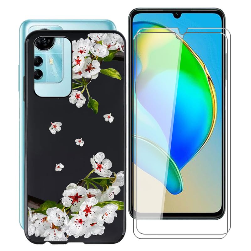 KJYF Para ZTE Blade A72s Funda Con 1 Piezas Vidrio Templado Película, Transparente Anti-Arañazo Suave TPU Silicona Carcasa Y Protector Pantalla Para ZTE Blade A72s (6.75") - Globo Rosa