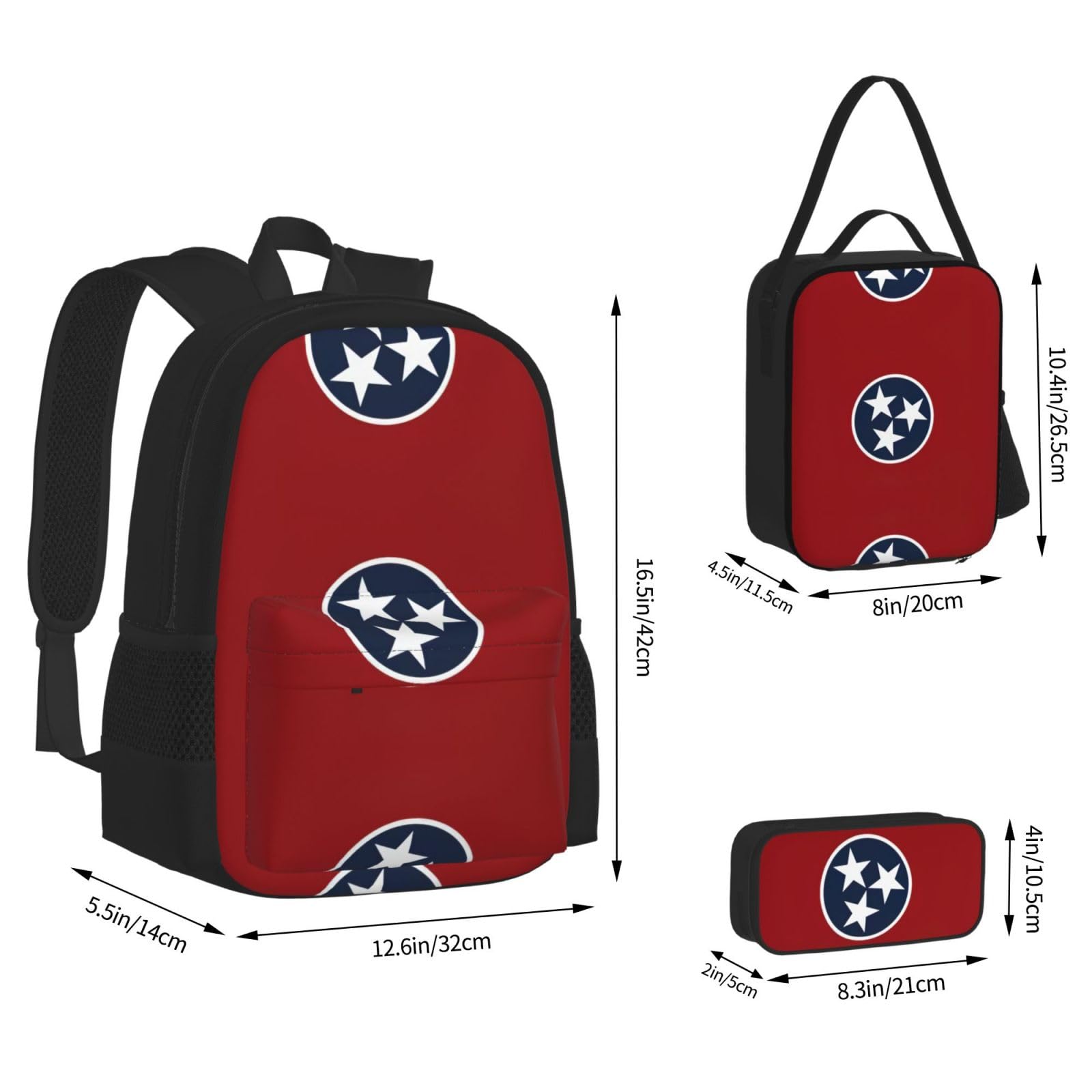 Tennessee flaga stanu plecak dziecko chłopcy dziewczęta pudełko na lunch szkoła torba zestaw uczniów szkoły student prezent, Czarny, One Size, Bagaż