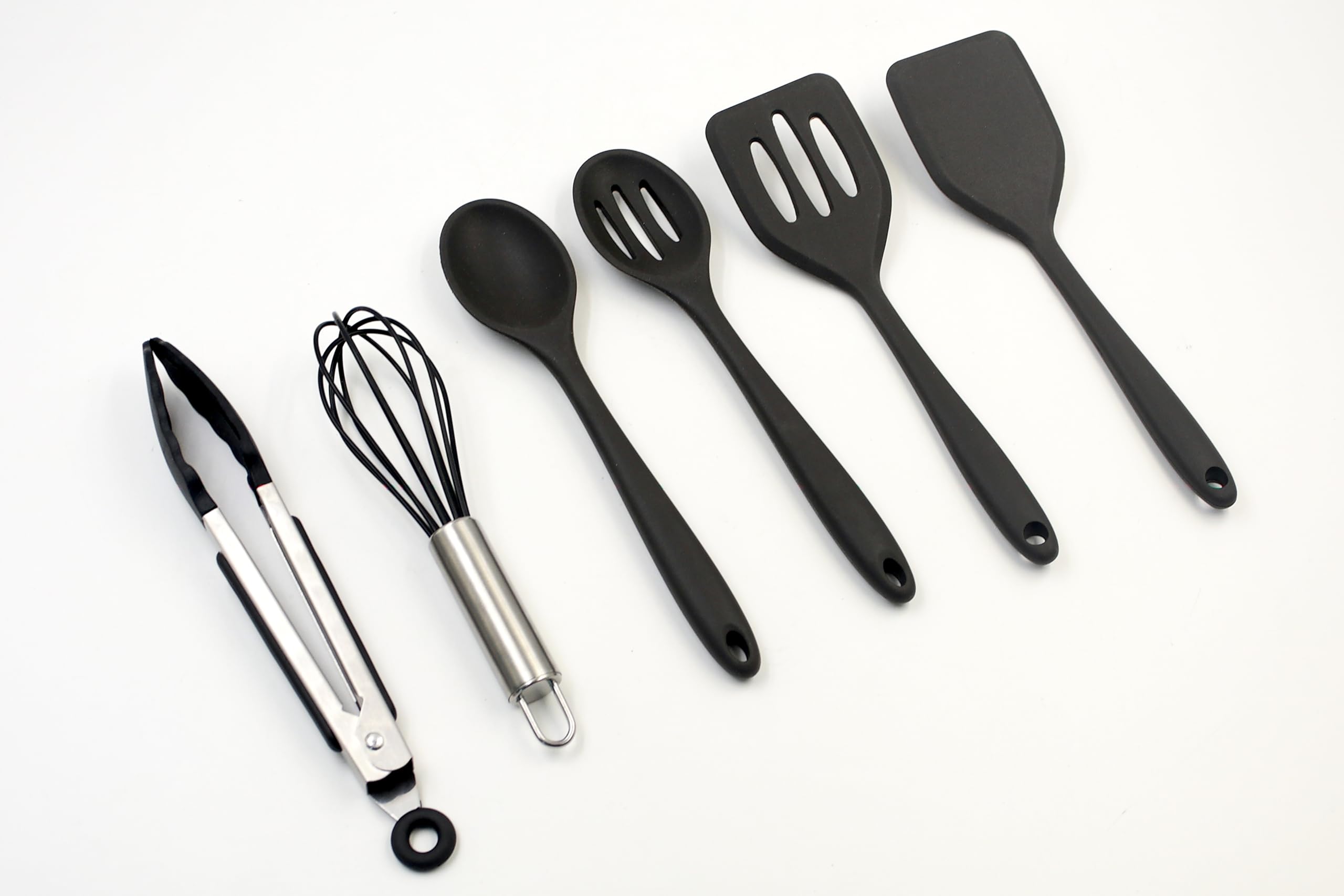 Dura Living Mini Silicone Kitchen Tool Set - 6-Piece Black Utensil Set for Small Spaces, Travel, and Kids
