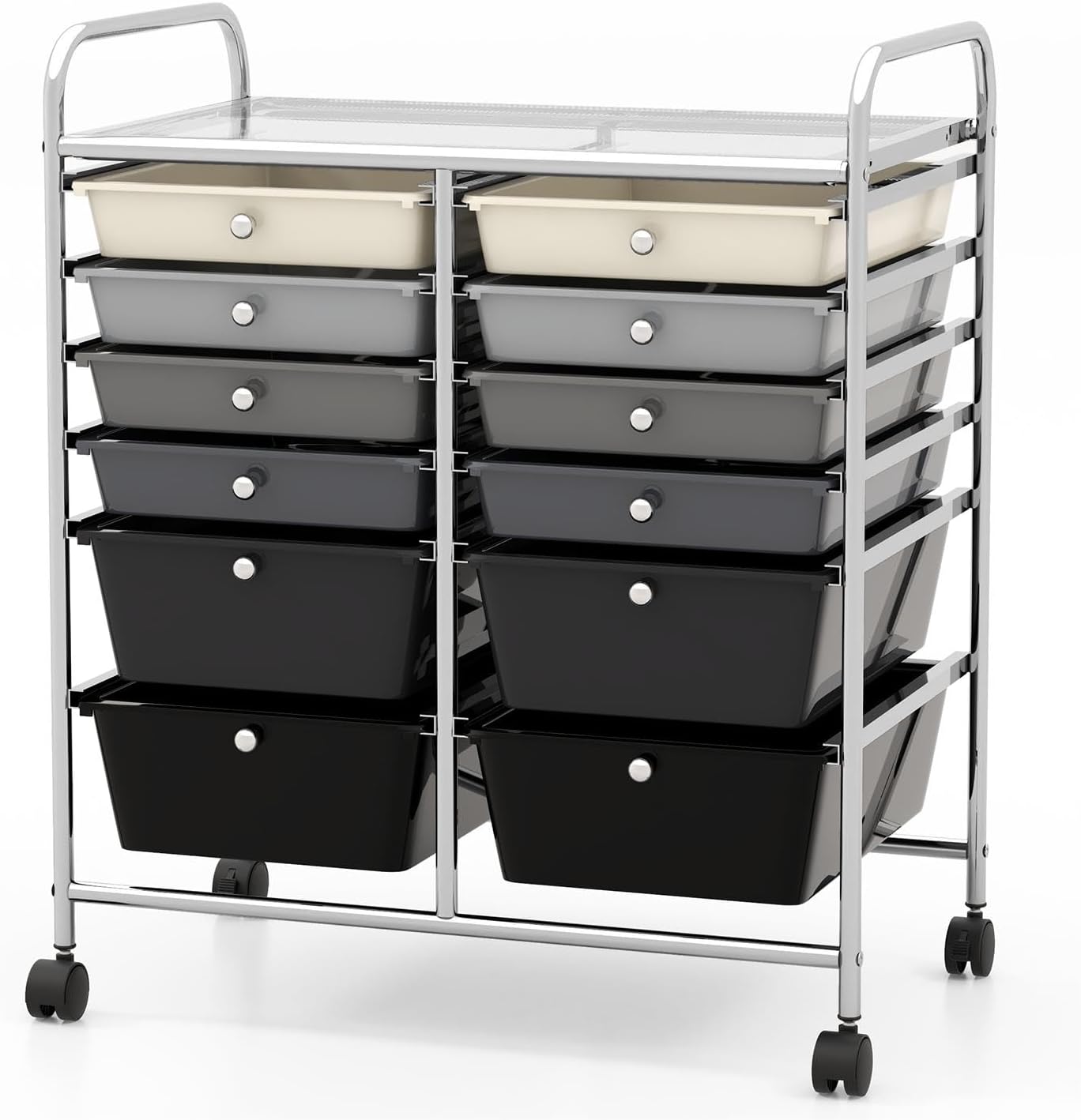 TANGZON 12 Drawers Mobile Storage Trolley, Multipurpose Rolling Cart with Lockable Wheels, Utility Trolley Unit for Home Office Organisation Stationery Beauty Salon (Gradient Black)