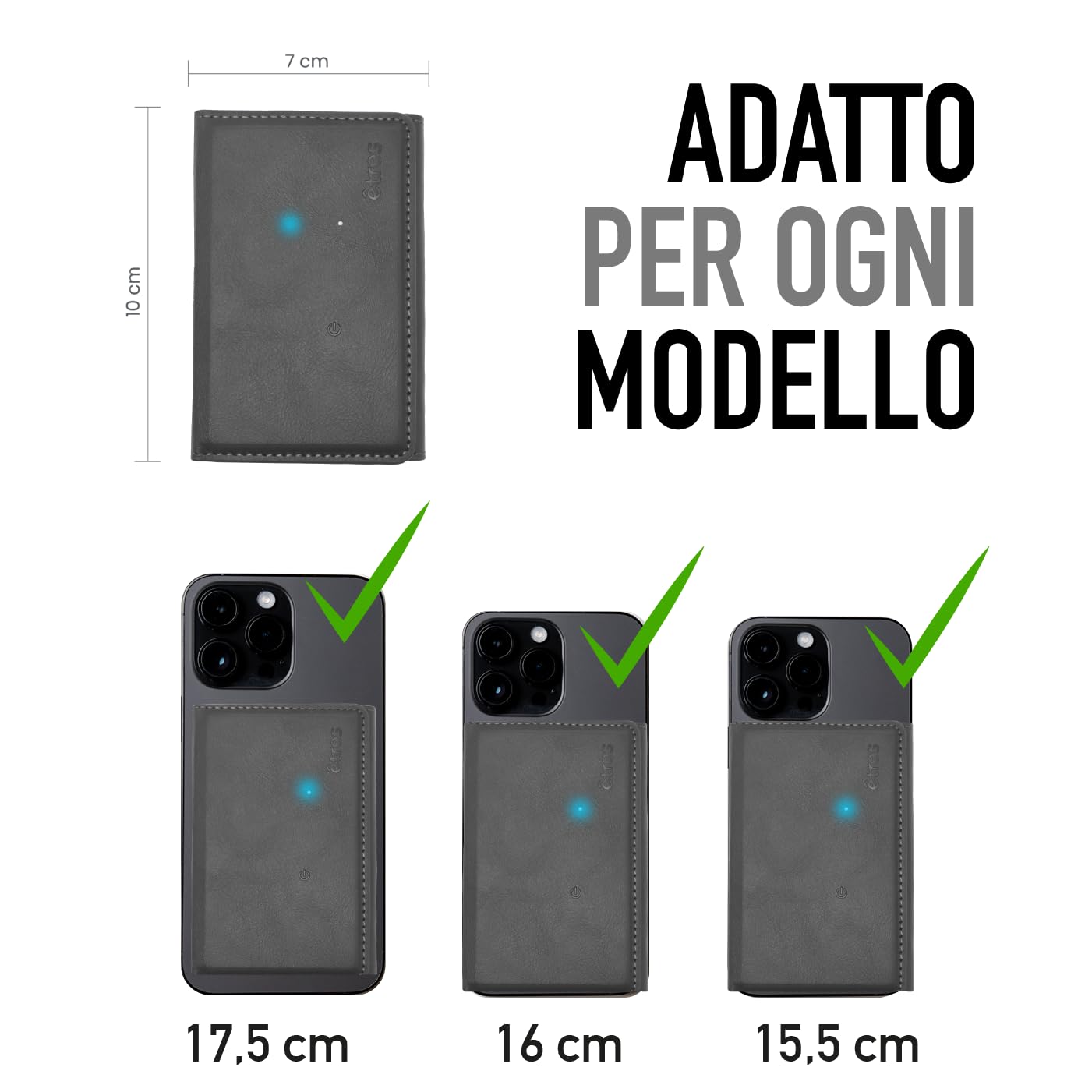 ETRES Portafoglio Magsafe Finder con Tracciamento GPS - Fino a 7 Carte + Tasca Banconote - Ricarica Wireless, Protezione RFID, Ultra Slim e Anello Magnetico Incluso - Solo per iPhone (GRIGIO)