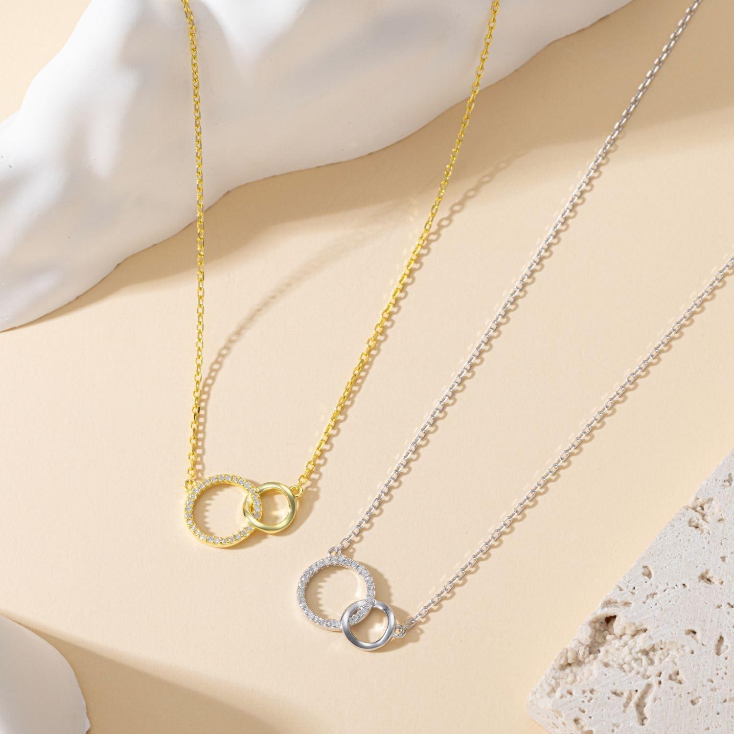 Necklace for Women Sterling Silver Infinity Necklace Interlocking Circle Necklace Cubic Zirconia Necklaces Dainty Double Ring Pendant Jewelry - Image 6