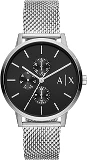 Armani Exchange Men's Stainless Steel Three Hand Dress Watch, Silver/Black Mesh, 50M