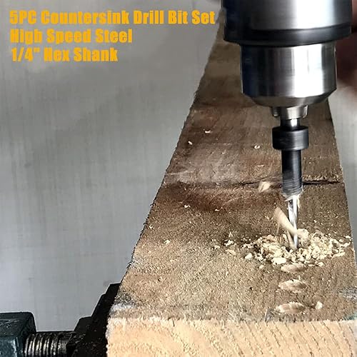 Miniatura 6 de Newdeli - Juego de brocas avellanadoras para madera, 5 brocas avellanadoras #4, 6, 8, 10, 12, brocas cónicas con vástago hexagonal de 14 de pulgada