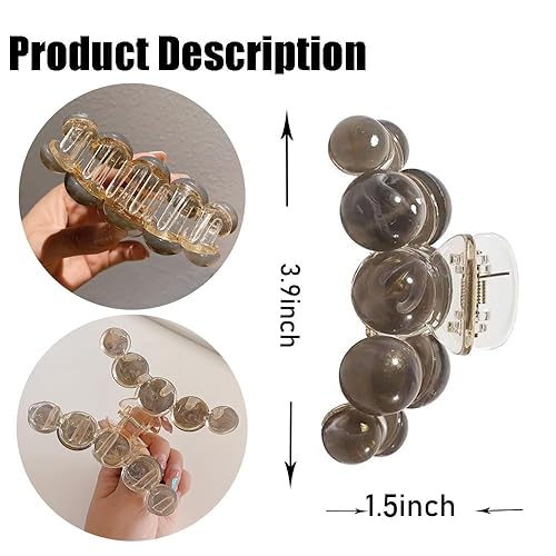 Miniatura 3 de Pinzas grandes para el cabello con perlas grises, elegantes abrazaderas antideslizantes con fuerte sujeción para cabello grueso o fino, accesorios
