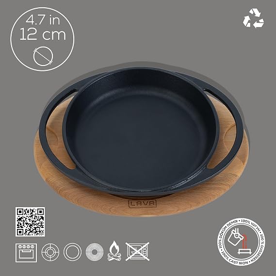 Lava Pişirme Kabı LV ECO Y TV 12 K4 Yuvarlak Tabak Çanak ve Tabak, Ahşap, Çap 12 cm, Dökme Demir, Siyah