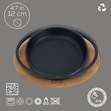 Lava Pişirme Kabı LV ECO Y TV 12 K4 Yuvarlak Tabak Çanak ve Tabak, Ahşap, Çap 12 cm, Dökme Demir, Siyah