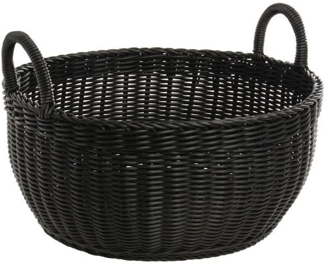 HUBERT Basket with Handles Round Black Plastic- 17" Dia x 8" H