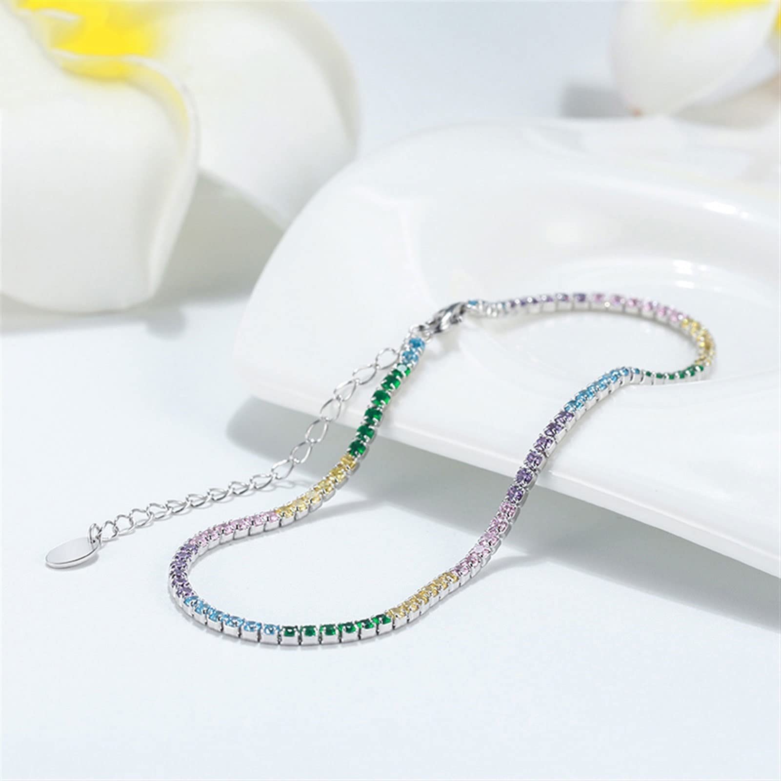 Braccialetti alla caviglia Cavigliera da donna Cavigliera da tennis in argento sterling 925 Cavigliera regolabile Gioielli da vacanza per l'uso quotidiano Cavigliere da donna (Colore : Multi