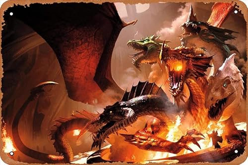 Póster de Dungeons and Dragons - TIAMAT para decoración de pared, póster vintage de metal de estaño de 8 x 12 pulgadas
