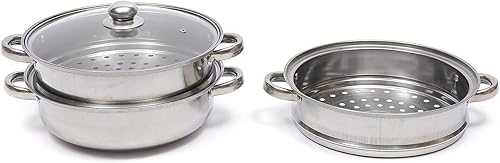 Miniatura 6 de Vaporizador de acero inoxidable de 3 niveles, olla de vapor de acero inoxidable con asa, utensilios de cocina para alimentos vegetales con tapa de