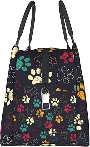 Miniatura 4 de Bolsa de almuerzo con estampado de patas de perro, lonchera portátil de viaje, trabajo, bolsa de mano de gran capacidad para mujeres y hombres
