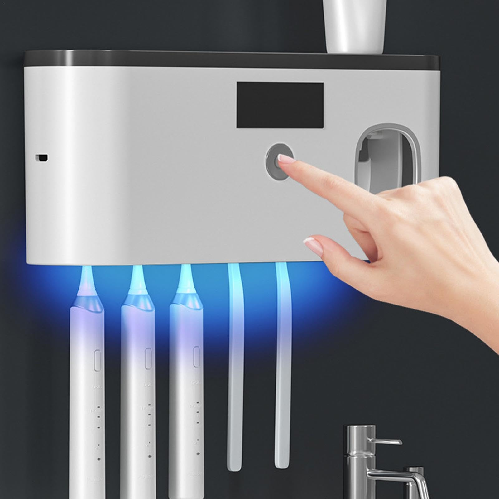 tandenborstelhouder muur badkamer elektrische tandenborstelhouder muur gemonteerde tandenborstel organiser UV tandpasta dispenser digitaal display LCD badkamer accessoires oplaadbare tr