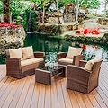 Nestl Wicker Outdoor Furniture Set - 4 Piece Patio Set (Brown/Beige)