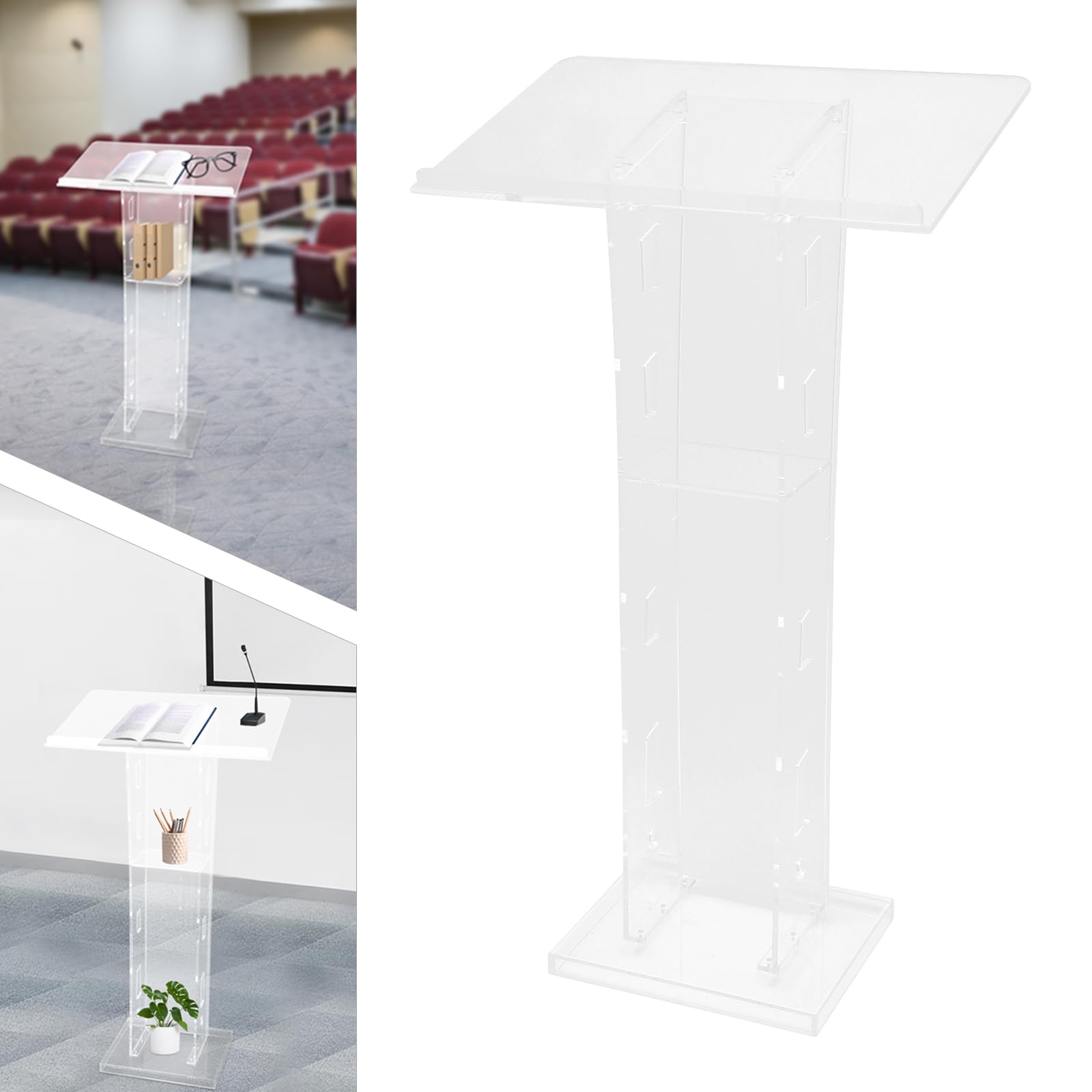 Pupitre en acrylique transparent Podium Bureau Chambre, Pupitre transparent pour salle de classe, table de conférence professionnelle en chaire 60 x 40 x 110 cm