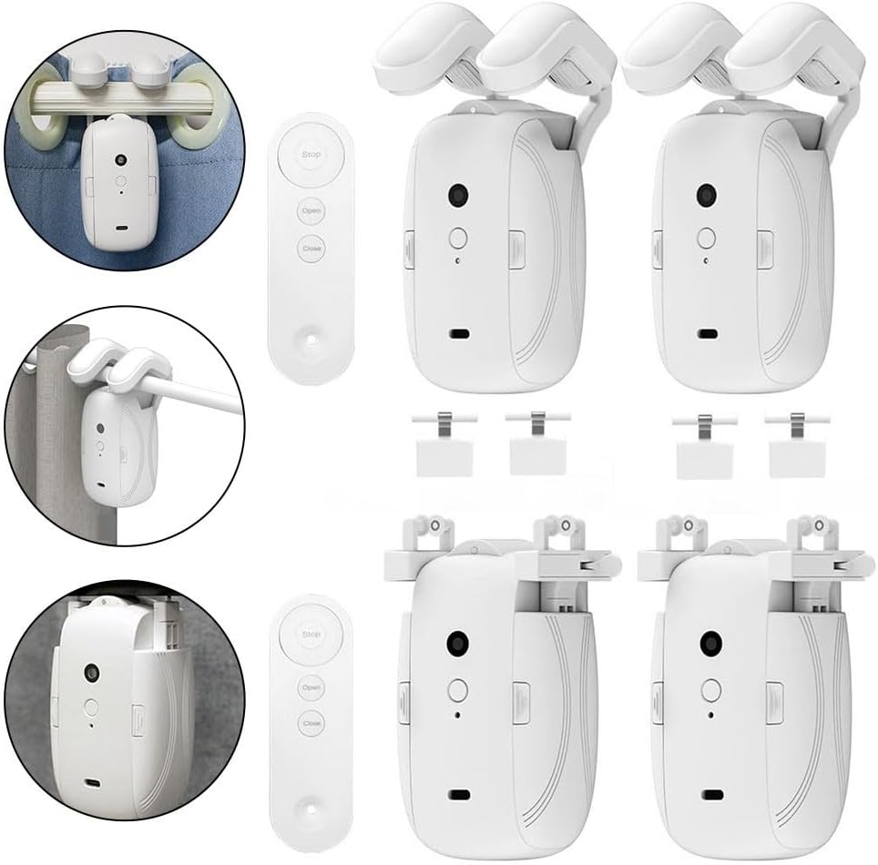 Electric Curtain Opener, Smart Home Automatic Curtain Opener, Battery Powered Remote Controlled Curtain Robot Motor with Remote Control Roman Rod/TU(2 Pack Roman pole)