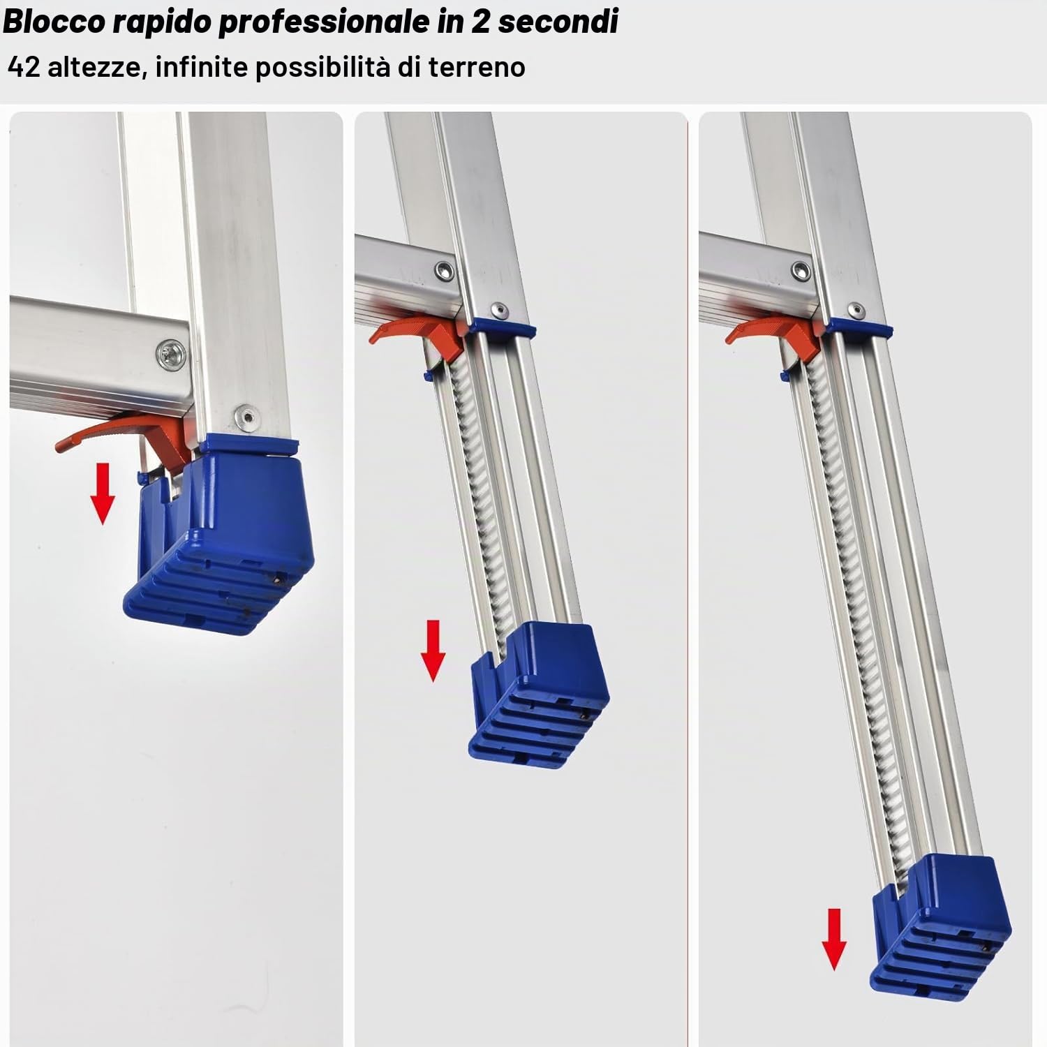 Piattaforma di lavoro100x 30cm, Scaletta pieghevole a 2 gradini in alluminio, Banco da lavoro altezza regolabile, con piedini in gomma antiscivolo e serrature di sicurezza, portata di 150kg