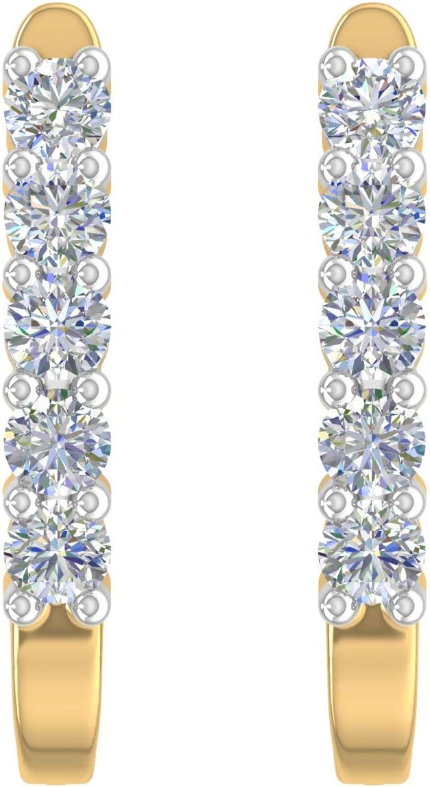 0.5 Carat Natural Diamond Hoop Earrings for Women in 10K Gold or 950 Platinum