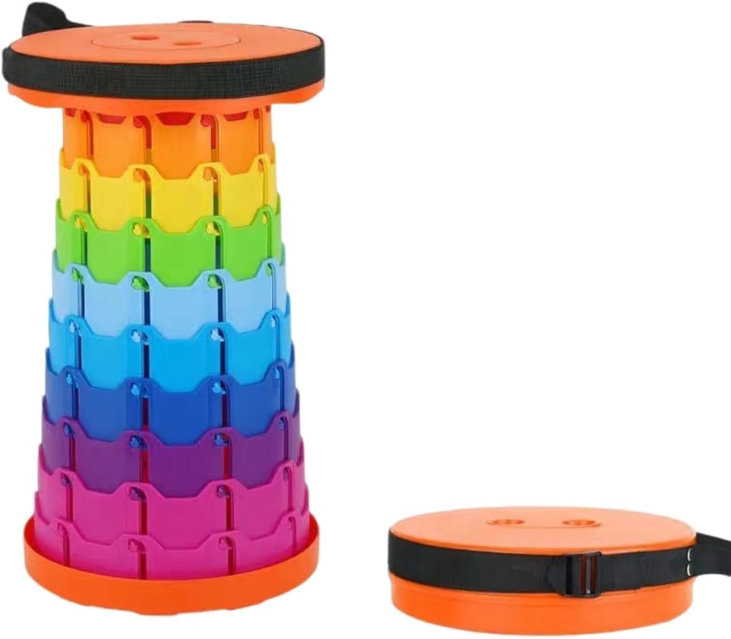 Adjustable Plastic Folding Stool for Queuing and Bus Waiting, Portable Seat with Durable Construction（Rainbow Orange）