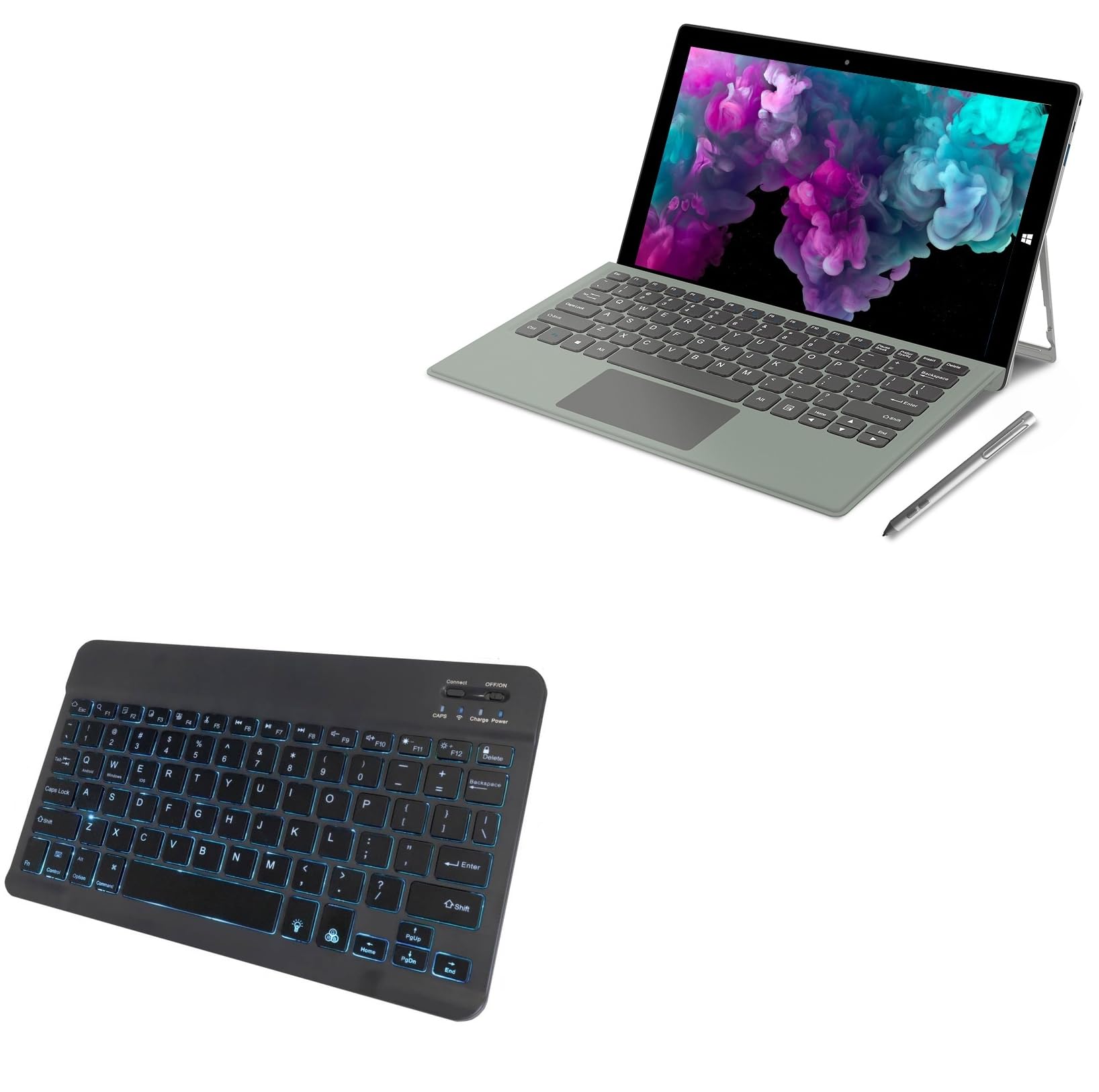 BoxWave Keyboard Compatible with Jumper EZpad Go Tablet - SlimKeys Bluetooth Keyboard - with Backlight, Portable Slim LED 7 Colors - Jet Black